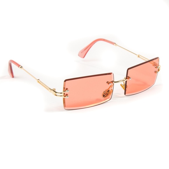 Red Tint Mens Rimless Square Sunglasses - Picture 2 of 5